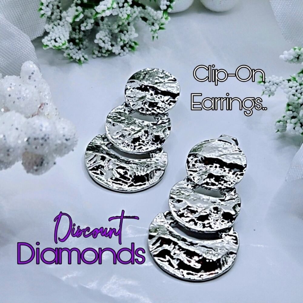 CLIP ONS  Silver Vintage Hammered Plate Earrings
